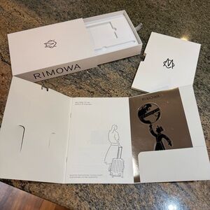 RIMOWA Luggage Tag Collector Box + Trifold Slvr Sticker Sheet Packaging Gift
